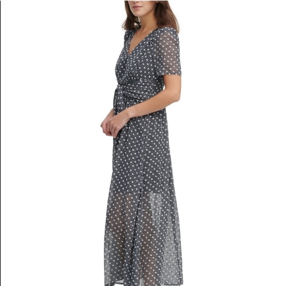 Calvin Klein Dotted V-Neck Short Sleeve Tie Waist
Maxi Dress Black and White - Picture 6 of 7